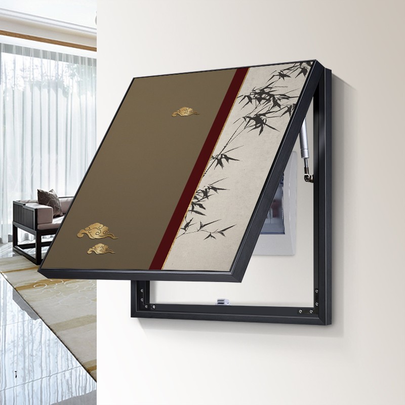 电表箱装饰画新中式松树挂画液压杆免打孔遮挡电闸开关箱过道壁画图片
