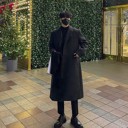 大衣男款冬季韩版羊绒中长v版呢子高级感风衣男宽松加厚毛呢外套