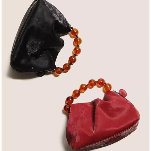 新中式珠珠红色手提斜挎高质感包女链条旗袍单肩腋下软皮小包包