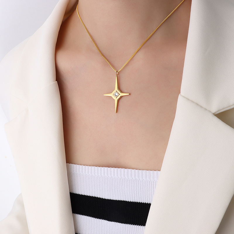 推荐Fashion ins style Choker awn star shining Zircon Pendant