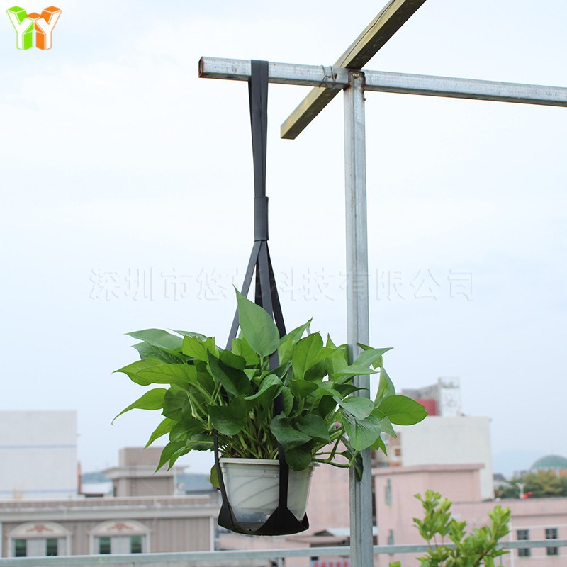 现货空中悬挂式植物托盘 室内盆栽吊篮花架吊床 皮革悬挂花盆置物
