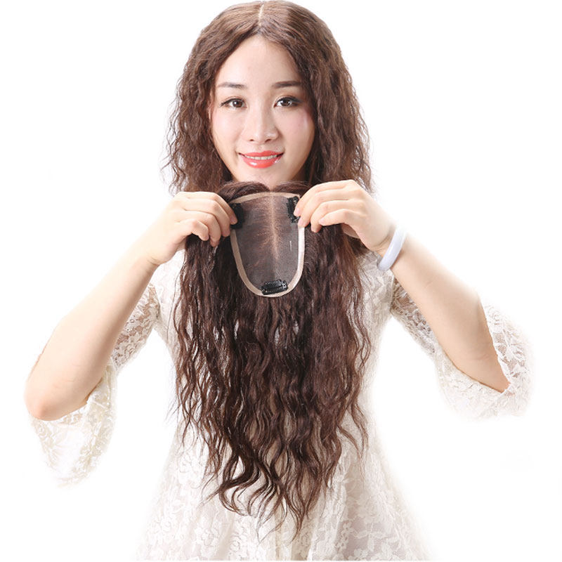 真发假发片卷发头顶补发片蓬w松发顶补发块遮盖白发隐形无痕长卷