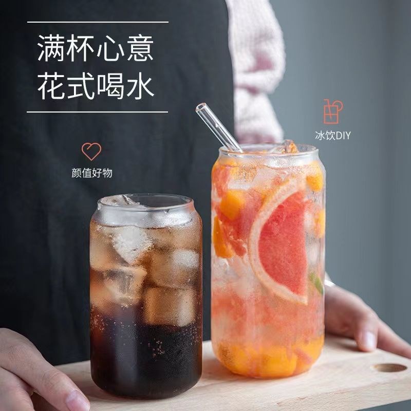 现货家用玻璃冷饮杯竹盖透明单层杯耐热大容量果汁可乐杯咖啡杯易