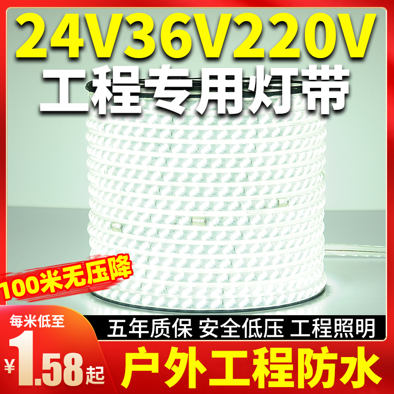 led灯带24v36v220v卷100米戶外防水工程工地下室隧道养殖照明灯条