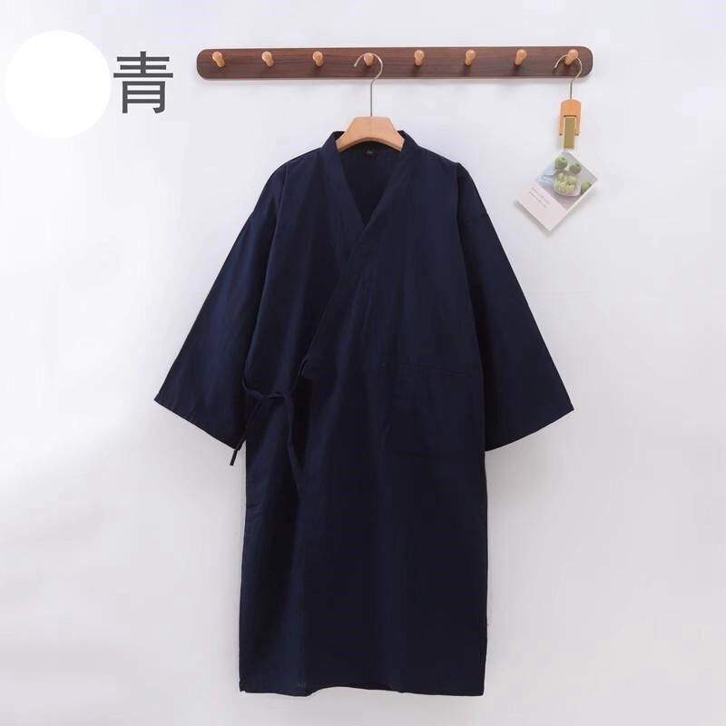 春夏薄款男中长款浴袍日式和风睡袍开衫浴衣汗蒸服大码新款