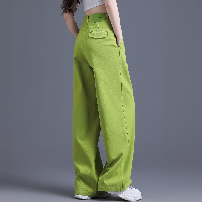 牛油果绿色牛仔裤女2024年新款裤子春夏季M直筒宽松高腰大脚阔腿