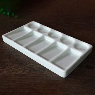 Ceramic Artist Paint Palette 10-Hole Rectangle for Watercolo