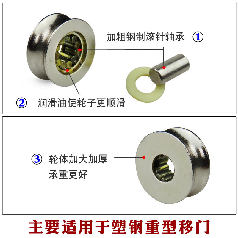 2个装重型塑钢移门轨道滑轮 拉门塑料窗户滚针轴承X轮子配件地滑