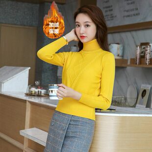 小个子加绒毛衣女秋冬打底衫长袖修E身高腰上衣短款针织衫加厚保