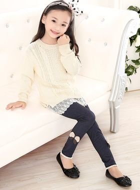 女童裤子加绒打底裤秋o冬款宝宝加厚儿童长裤仿牛仔中高腰保暖外