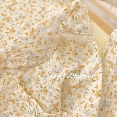 【香茗花苑】甜美清新棉纱睡衣长袖套装家居服春秋泡泡纱套装