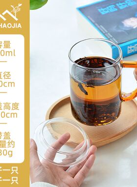 平底玻璃杯带把手茶杯o适用养生壶加热微波耐热杯子创意透明450ml