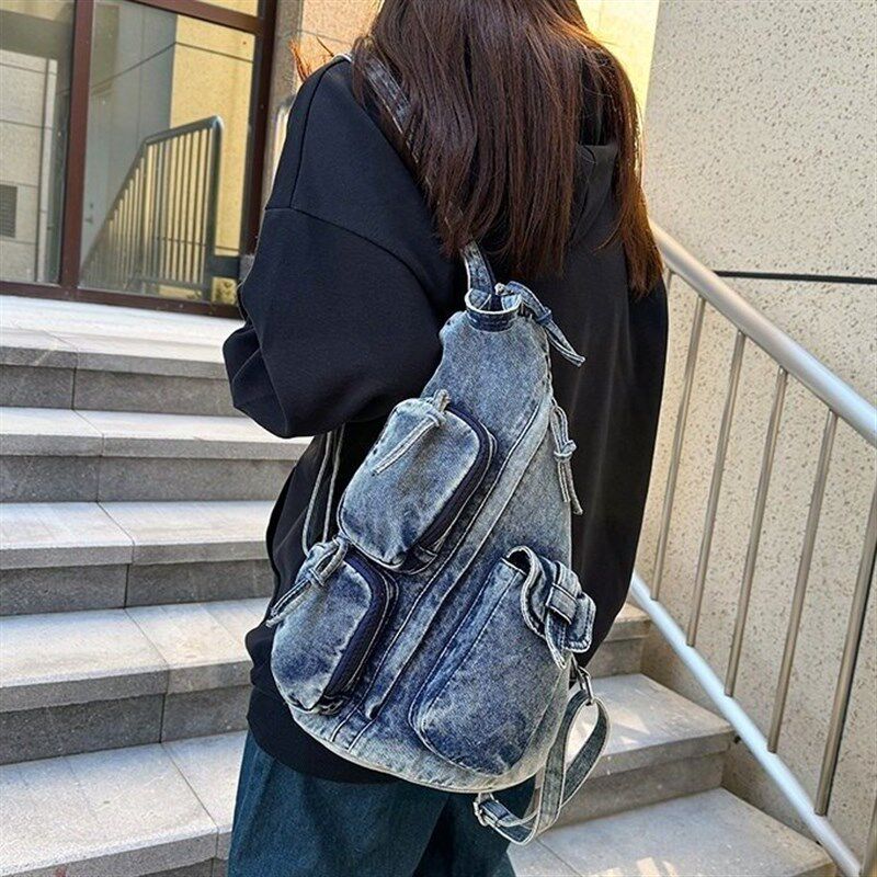 女斜挎胸前迷你小书包牛仔帆布通勤背包休闲轻便旅行大学生双肩包
