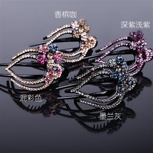 成人大号发夹鸭嘴夹三齿夹盘发插梳D发卡韩式水钻发梳头饰带齿发