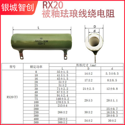 推荐RX20陶瓷线绕被釉珐琅电阻器10W10R20R50R150R500R1K2K4K10K2