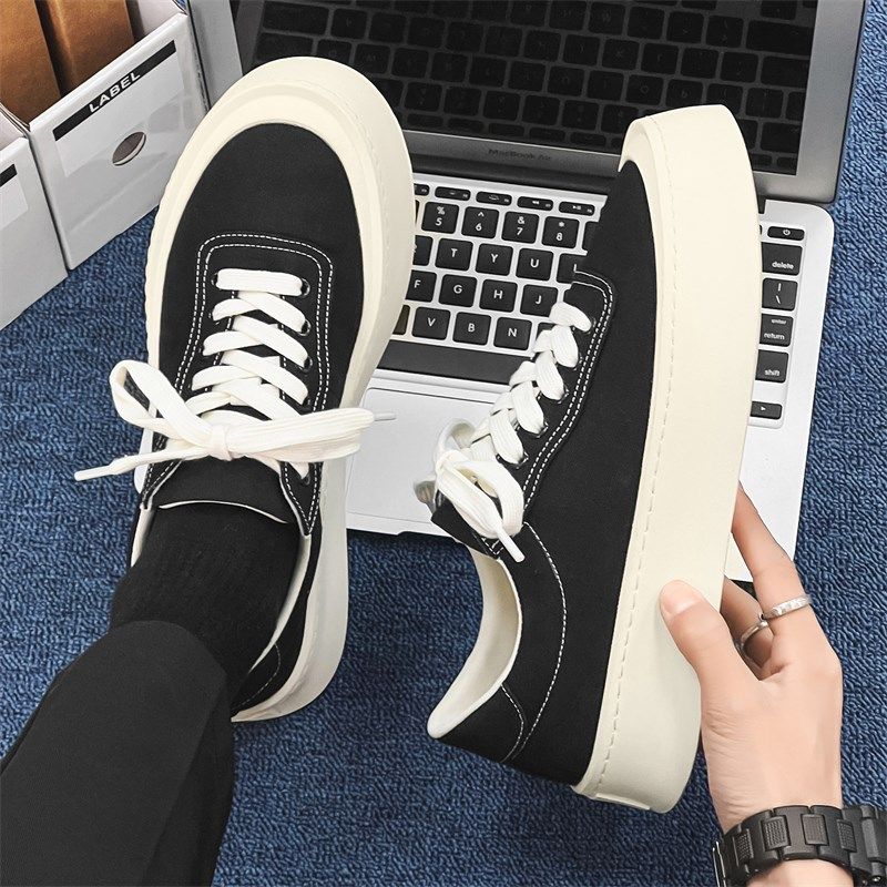 板鞋男款2024新款帆布透气休闲鞋黑色百搭厚底增高鞋低帮系带布鞋,流行男鞋,休闲板鞋,淘宝优惠券,粉丝福利购,淘宝优惠卷