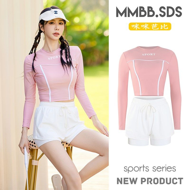 亲子泳衣女新款儿童分体式保守泡温泉女孩遮肚显瘦平角运动游泳装