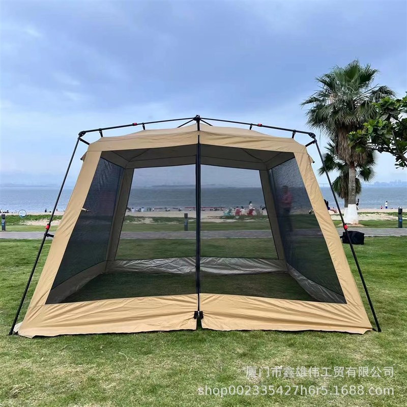 户外全自动天幕帐篷8-10人凉棚防雨加厚涂银O遮阳棚防蚊帐客厅帐