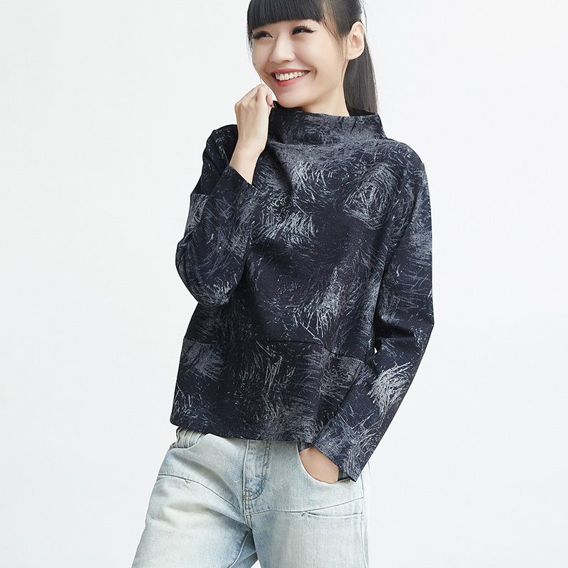 打底衫女长袖T恤半高领宽松磨毛秋冬体妈妈O洋气大码休闲上衣短款