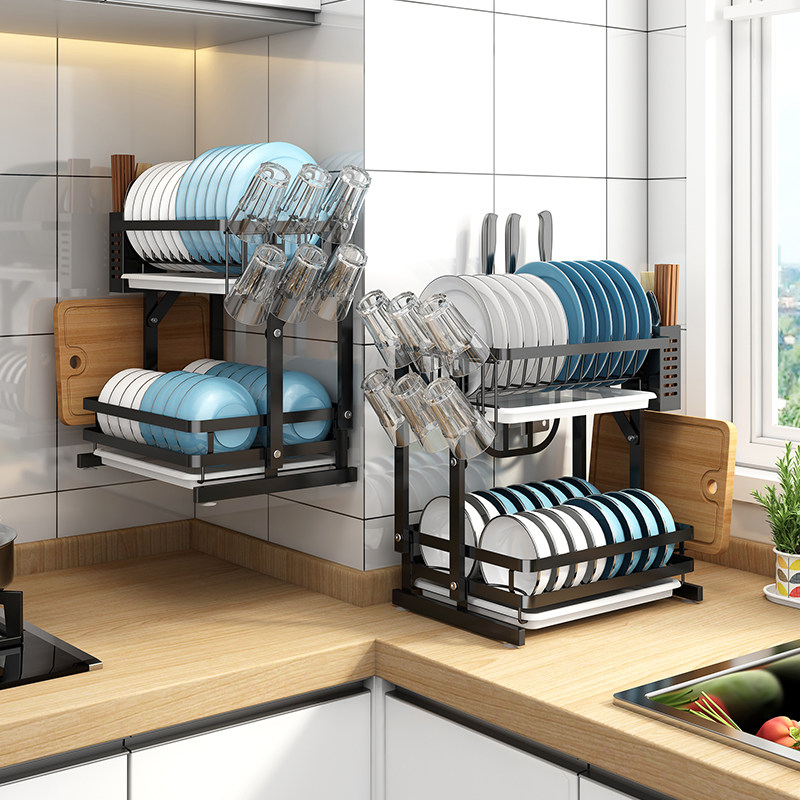 碗架免安装折叠厨房双层碗碟沥水架台面碗盘置P物架壁挂盘子收纳,厨房/烹饪用具,碗架,淘宝优惠券,粉丝福利购,淘宝优惠卷