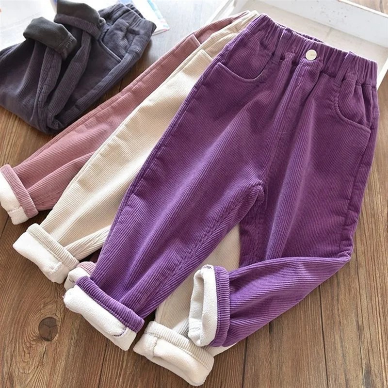 推荐- Years Kids Winter Corduroy Fleece Pants For Girls Soli