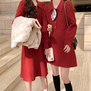 哺乳洋装外出辣妈款秋冬装针织打底衫时尚中长版产后哺乳毛衣裙