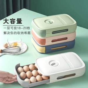 [家用冰箱保鲜鸡蛋盒抽屉式带盖厨房储物盒可叠加滚蛋式鸡蛋收纳盒]