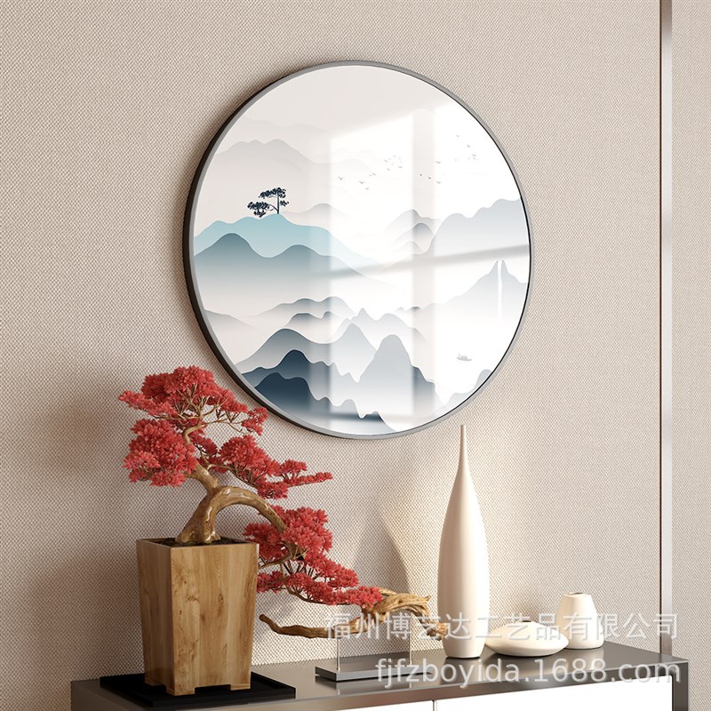 现代简约墙上装饰画 客厅玄关书房圆形晶瓷墙饰 背景墙风景挂画图片