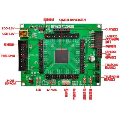 全新STM32F407VET6开发板STM32F4学习板/APRM嵌入式预留乙太网接