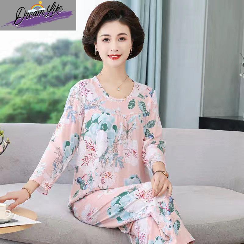 新品高档妈妈睡衣女春秋季长袖中老年婆婆家居服常规加大码套装居