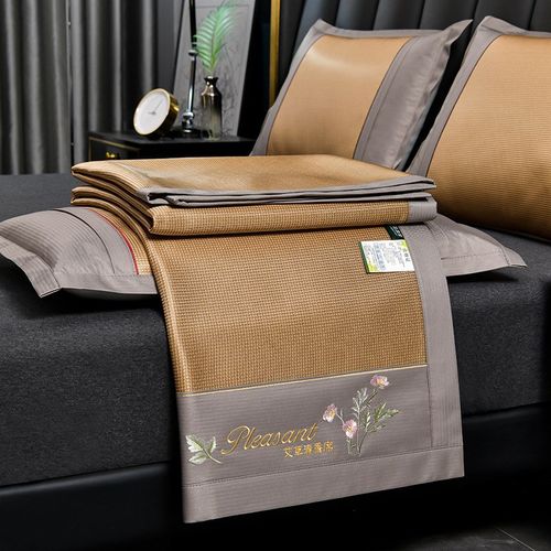 夏季凉席冰丝席三件套艾草绣花可机洗凉席软席学生宿舍单人席