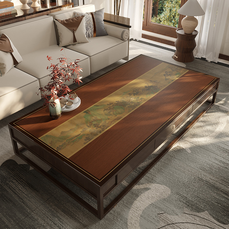 新中式皮革茶几j垫防水防油免洗中国风餐桌桌布仿木纹桌面保护垫