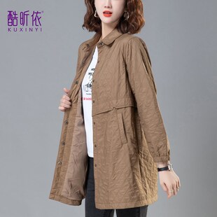 中长款休闲风衣女款2024新款春秋宽松大码中年妈妈小个子外套大衣