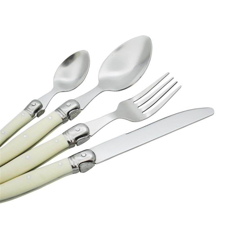 4-24pcs Laguiole Style Steak Knives Forks Spoons Plastic Han
