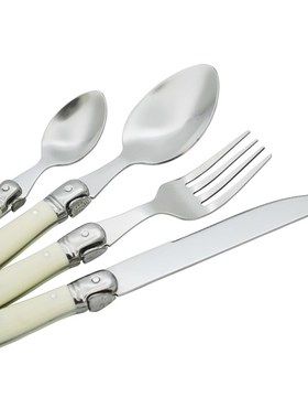 4-24pcs Laguiole Style Steak Knives Forks Spoons Plastic Han