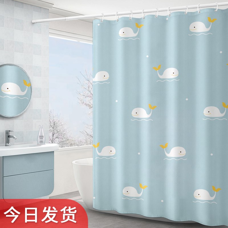 日式浴帘防水布套装浴室免打孔卫生间防霉帘子挂帘洗澡门帘隔断帘