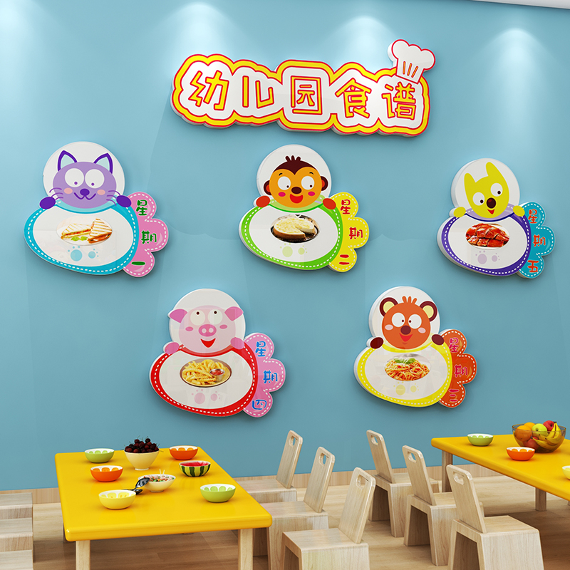幼儿园食谱公f告展示板菜单栏托管班小学校饭桌午餐厅食堂墙贴纸