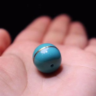 原矿天然湖北十堰绿松石搓金老型腰珠对珠散珠高瓷蓝玉化桶珠配珠