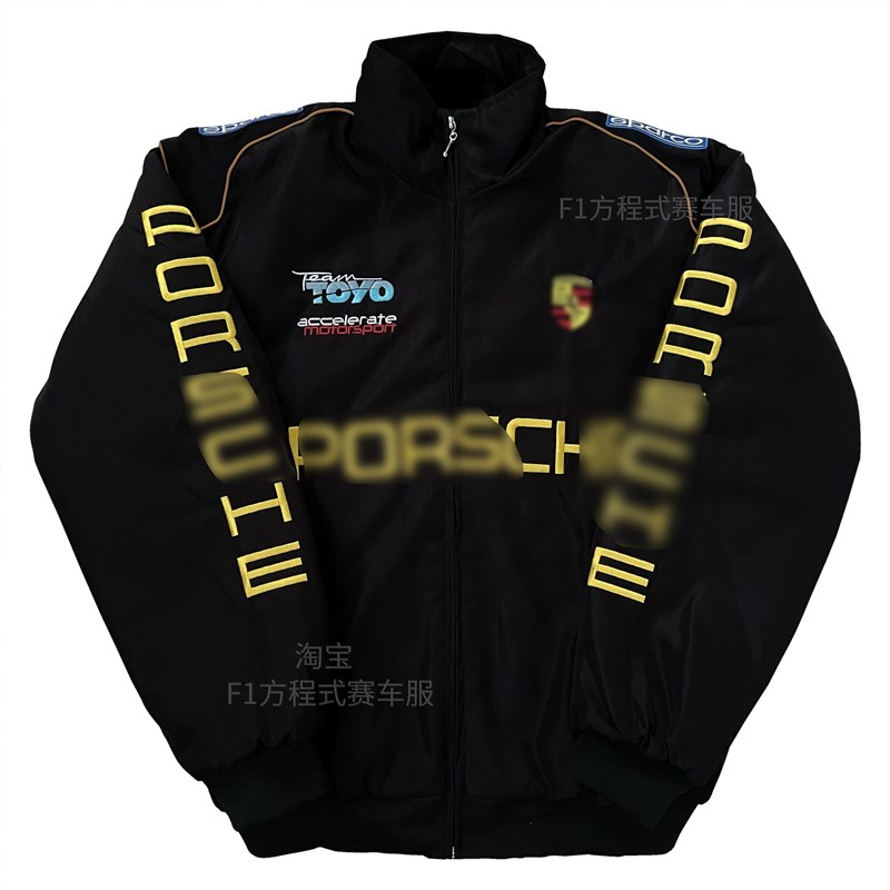 F1赛车服摩托骑行机车美式复古学院风全刺绣夹克T棉服衣外套秋冬