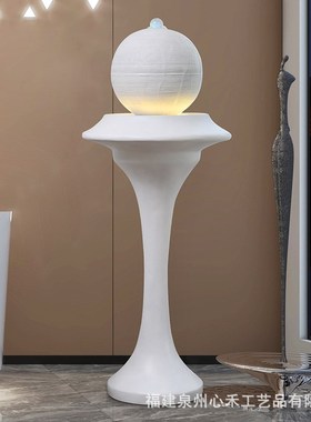 喷泉流水摆件工厂循环水桌面铁艺装饰金色绿色荷叶带灯圈