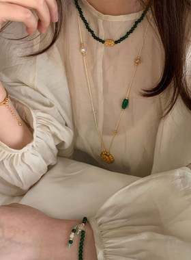 D新中式搭配手工编制项链如意莲项链颜色温柔搭配Q实用石料Y1/11