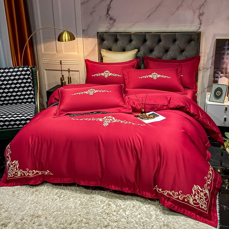 结婚床上用品四件套大红色婚庆床品喜庆欧式红色新婚被套床单刺绣,床上用品,婚庆床品套件,淘宝优惠券,粉丝福利购,淘宝优惠卷