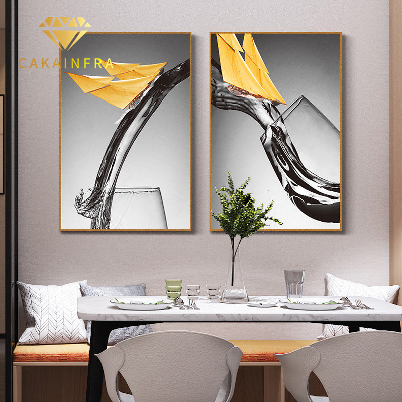 现代简约餐厅g装饰画餐桌饭厅挂画厨房壁画高档酒杯双联画晶瓷钻图片