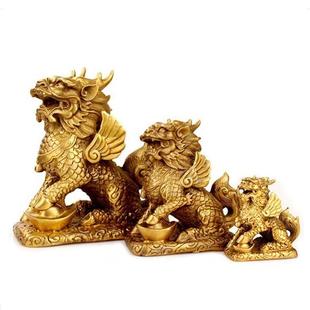 财富家居饰品麒麟工艺品不含税铜铜器批发铜饰品摆设一对麒麟