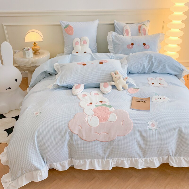 女孩水洗棉公主风被套四件套全棉纯棉卡通少女心儿童床单床上用品