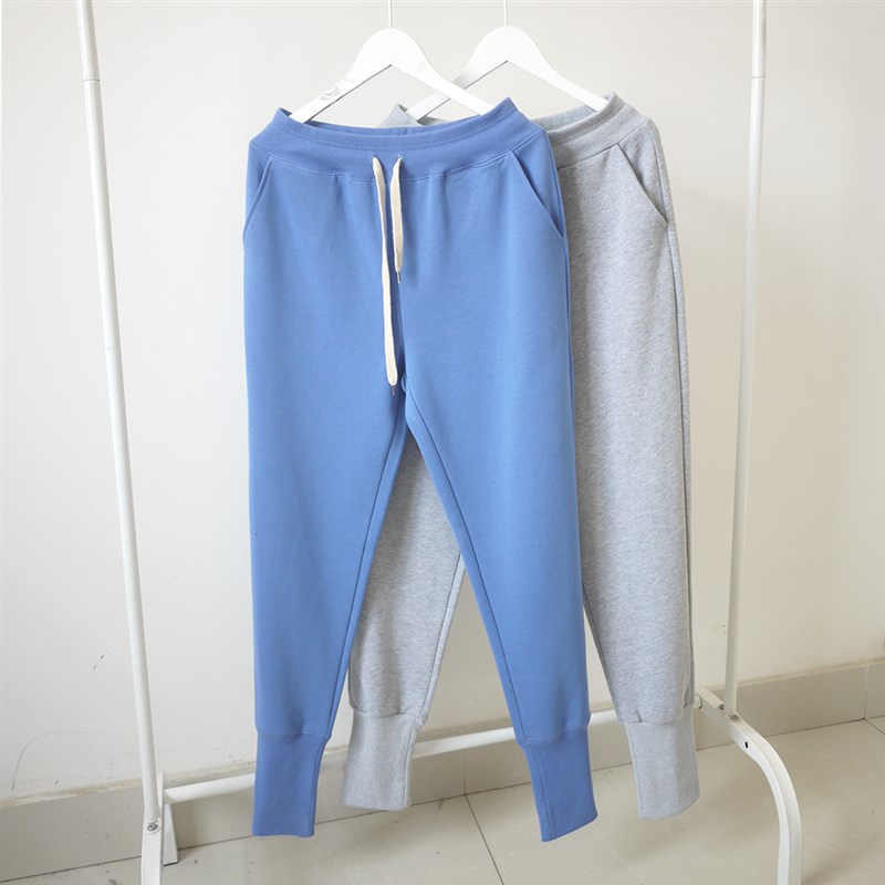 韩国纯棉宽松高腰哈伦裤显瘦加长螺纹收口小脚男女款情侣卫裤春秋