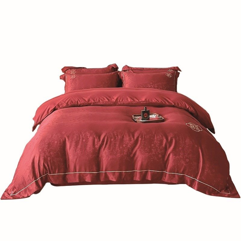 高级感中式提花结婚四件套红色全棉床单被套婚嫁床笠床上用品,床上用品,婚庆床品套件,淘宝优惠券,粉丝福利购,淘宝优惠卷