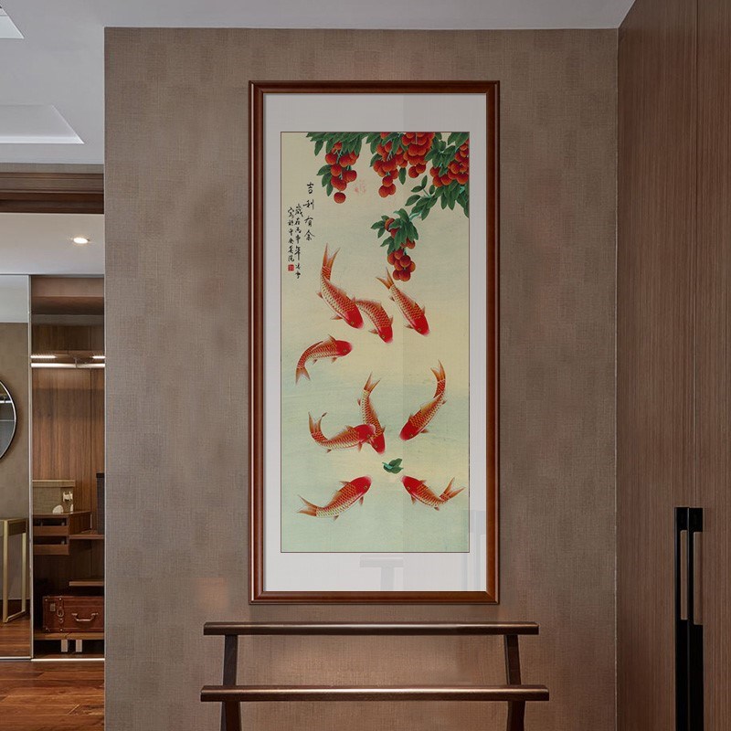 新中式客厅九鱼图装饰画玄关走廊过道J挂画沙发背景墙壁画框画