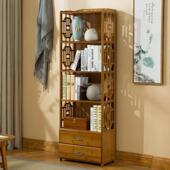 竹仿ZYH CTSJ古雕楠花两层桌易面书架置物架简创意抽竹屉二层桌上