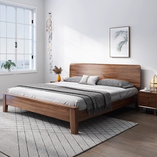 床 实木床1米8胡桃木双人床主卧实木床1米5家用实木床全实木床架